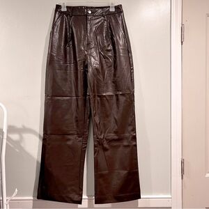 Lulu’s ‘Check Your Vibe’ dark brown vegan leather high rise pants. Size Medium